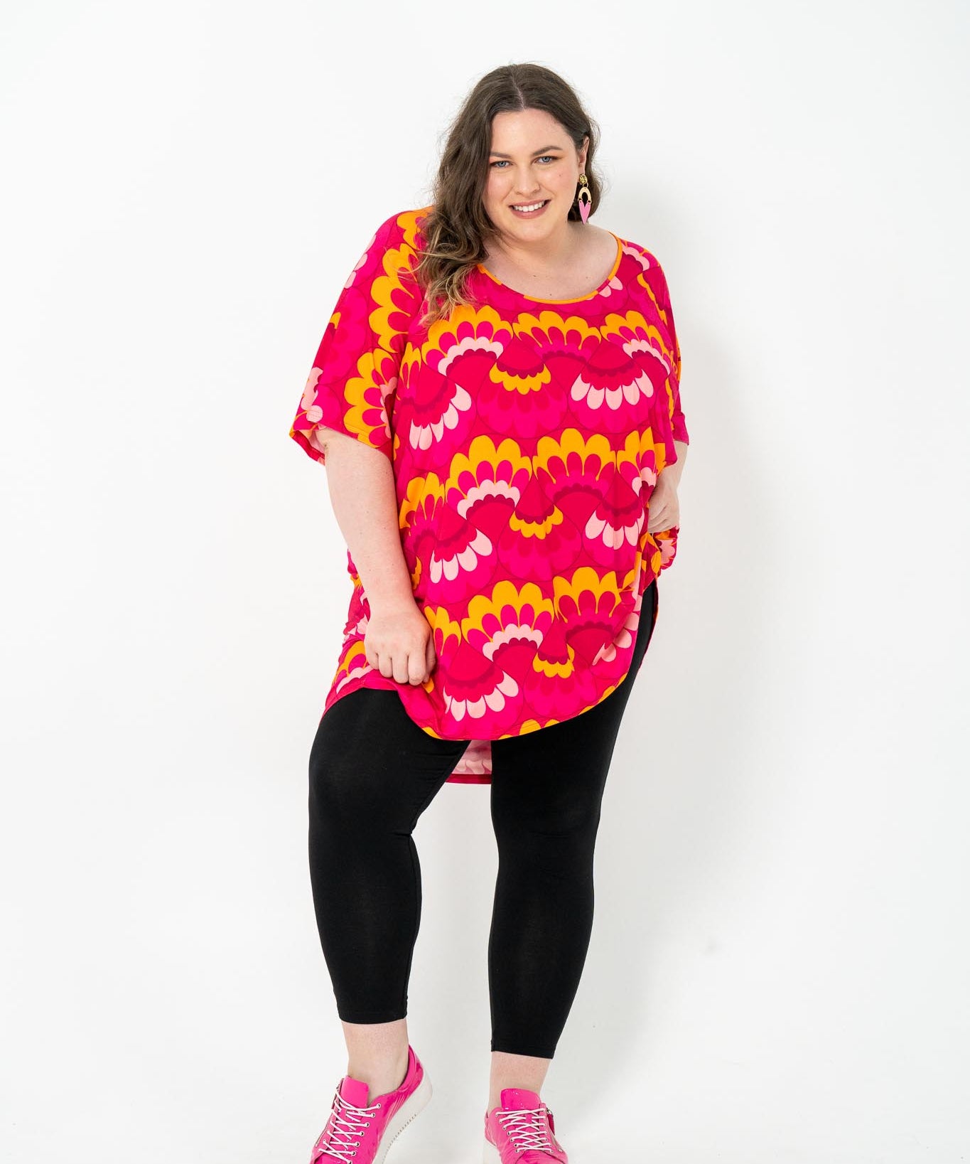 Oversized Pink Wave Rayon Box top, breathable fabric, perfect for layering.