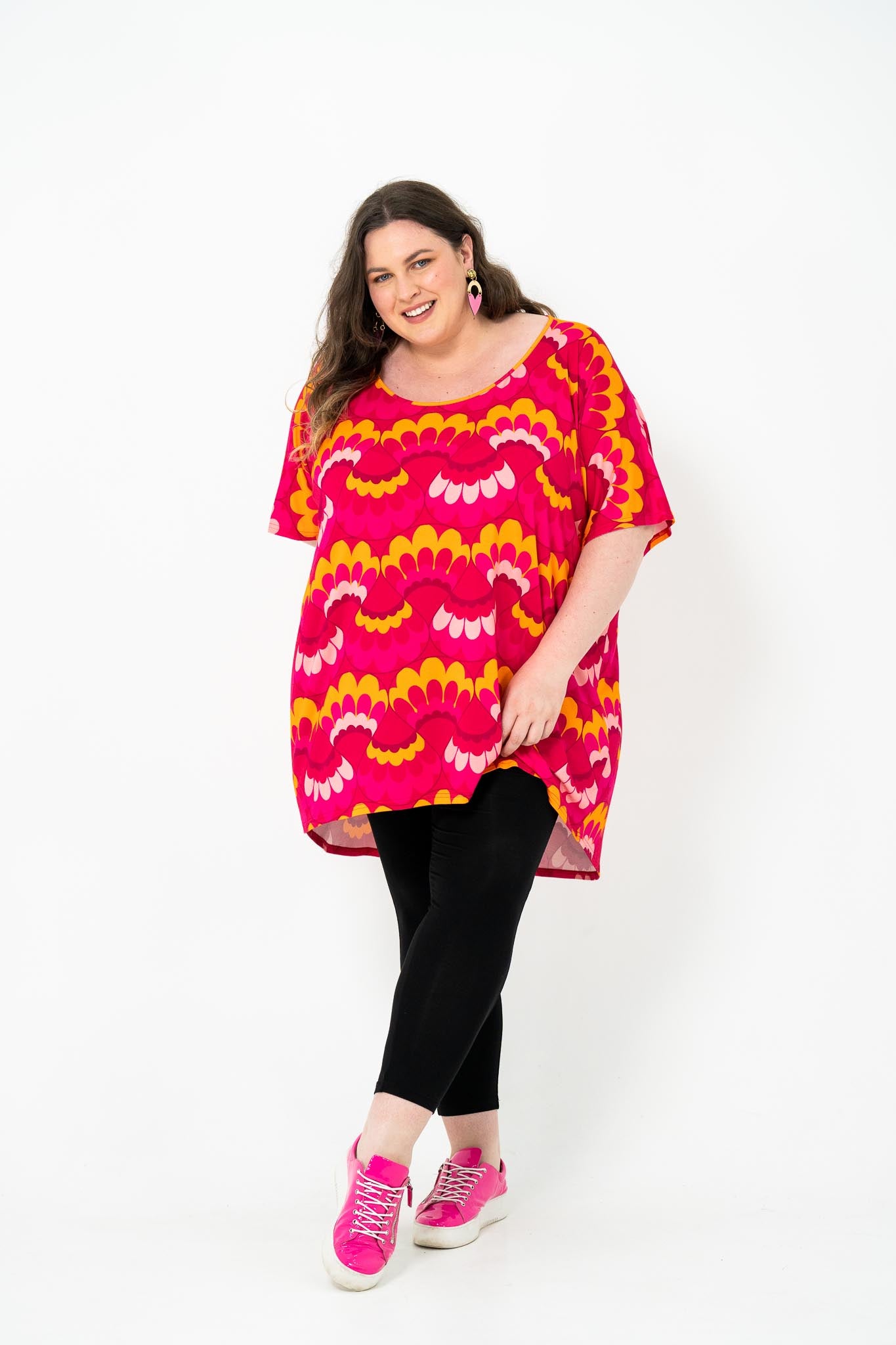 Oversized Pink Wave Rayon Box top, breathable fabric, perfect for layering.