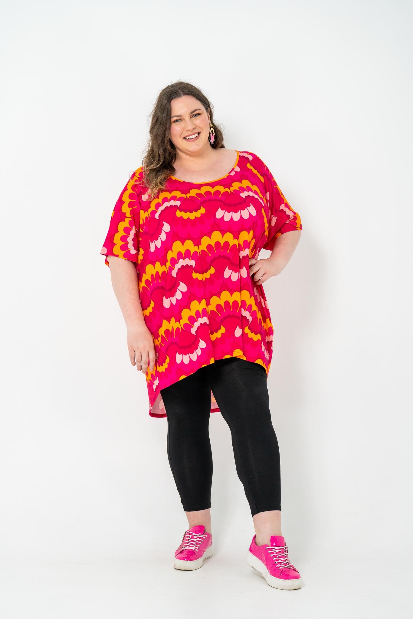 Oversized Pink Wave Rayon Box top, breathable fabric, perfect for layering.