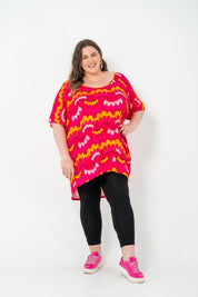 Oversized Pink Wave Rayon Box top, breathable fabric, perfect for layering.