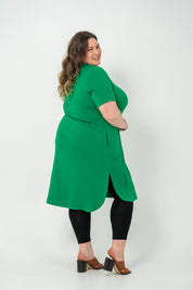 Plus size 'Alana' T-shirt dress in green, featuring a lightweight and breathable design for everyday comfort and classic style.