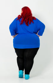 'GEORGIA' plus-size top with a sleek color, batwing cut, and adjustable side ties for a customizable fit.