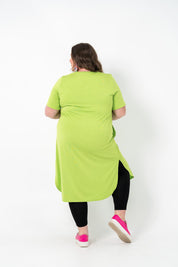 Plus size 'Alana' T-Shirt Dress in bright lime, featuring a classic cut and lightweight design.