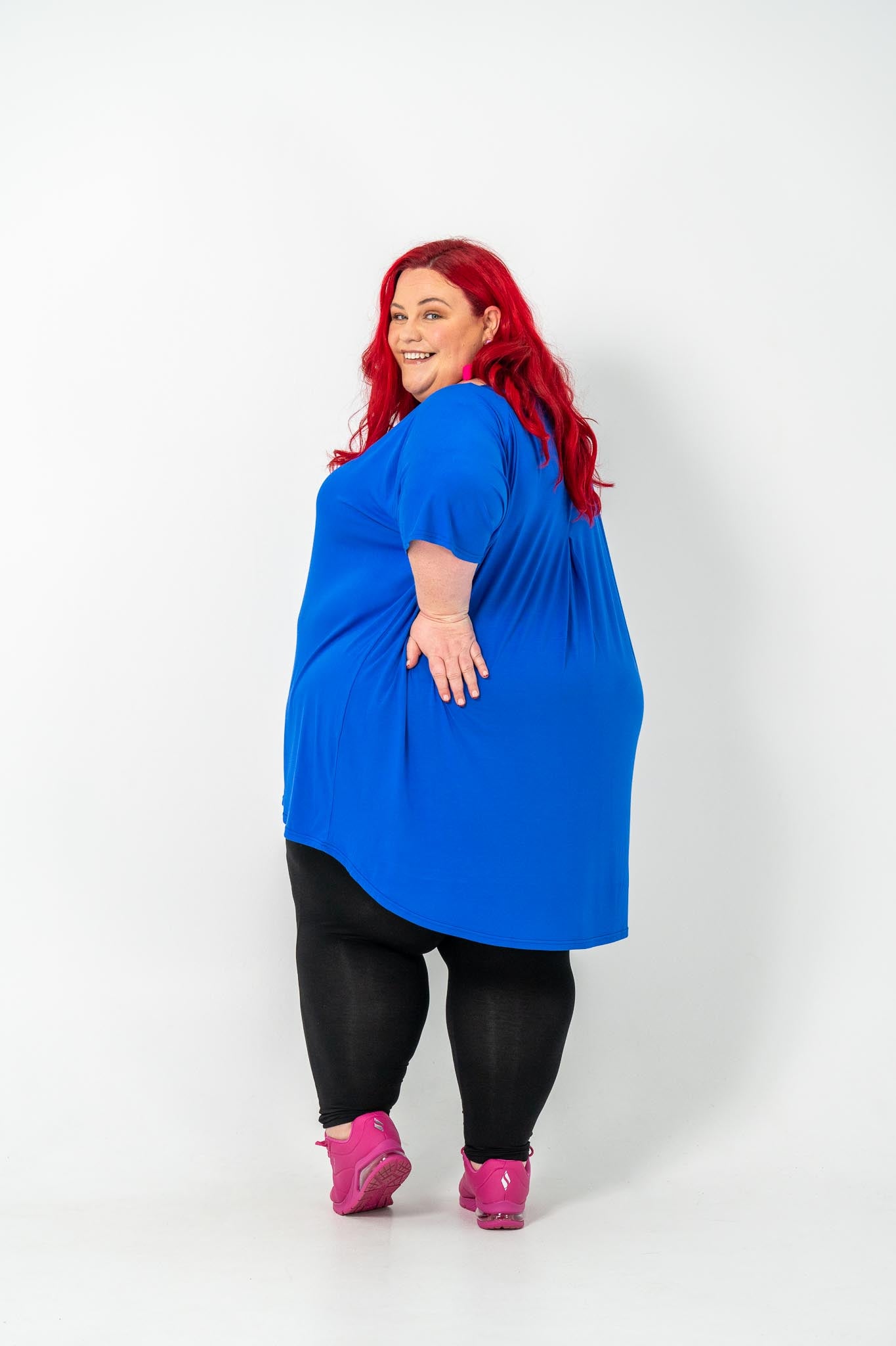 Oversized Cobalt Rayon Boxtop, perfect for stylish and comfortable layering in plus size fashion.