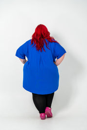 Oversized Cobalt Rayon Boxtop, perfect for stylish and comfortable layering in plus size fashion.