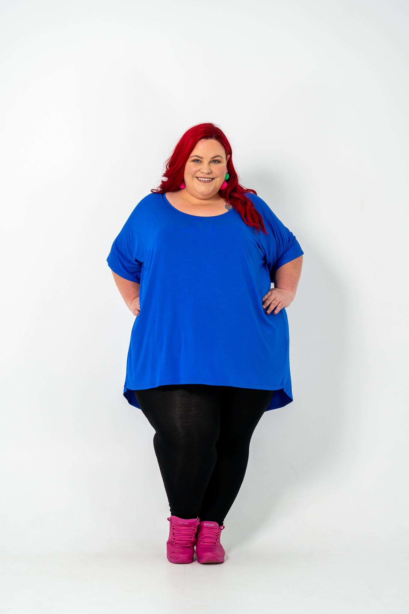 Oversized Cobalt Rayon Boxtop, perfect for stylish and comfortable layering in plus size fashion.