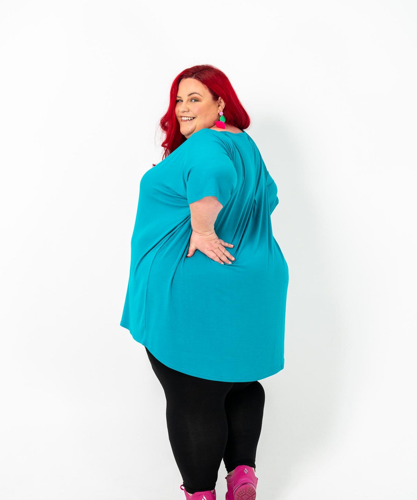 Teal oversized Rayon Box Top, soft and breathable, perfect for layering in plus size women's clothing