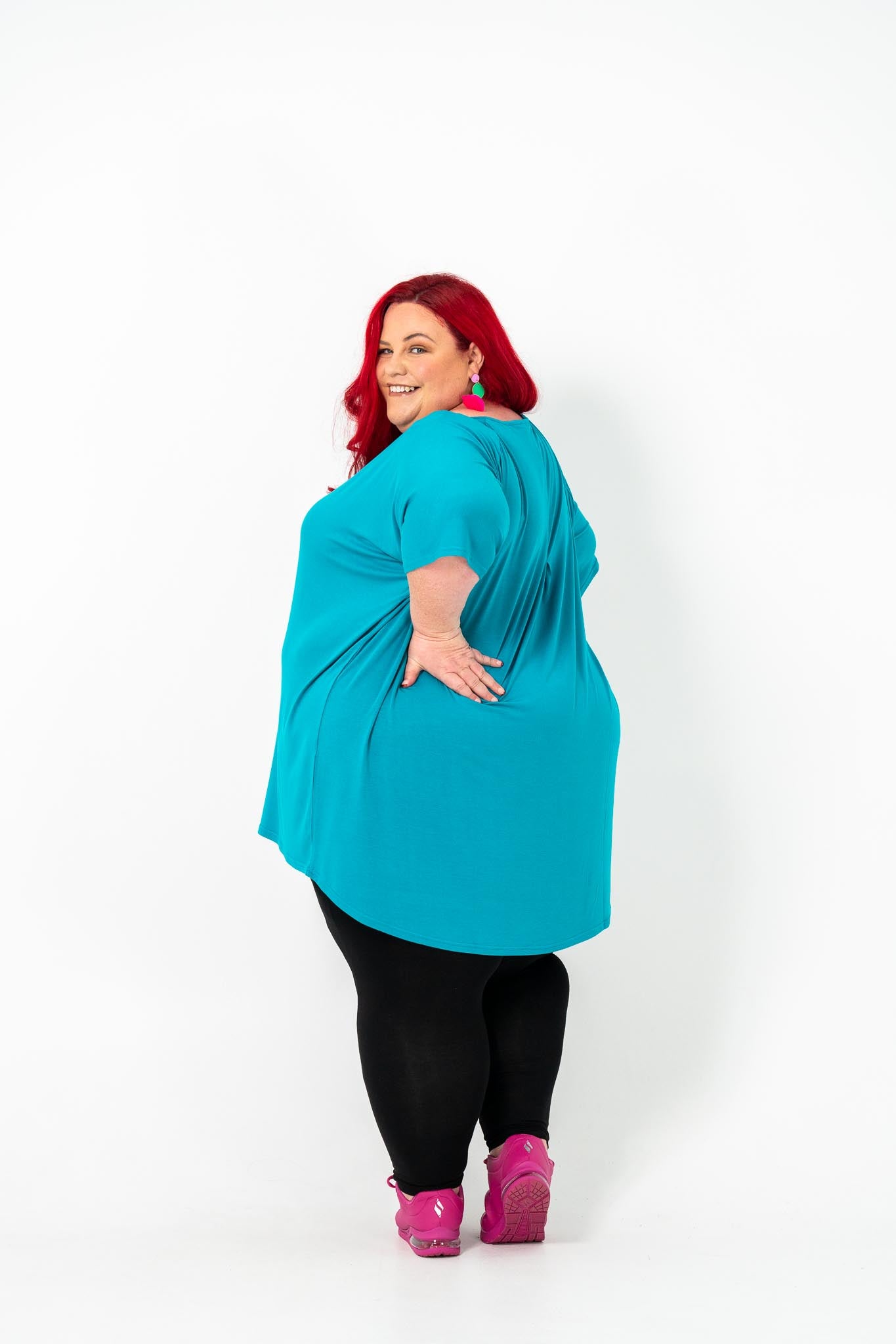 Teal oversized Rayon Box Top, soft and breathable, perfect for layering in plus size women's clothing