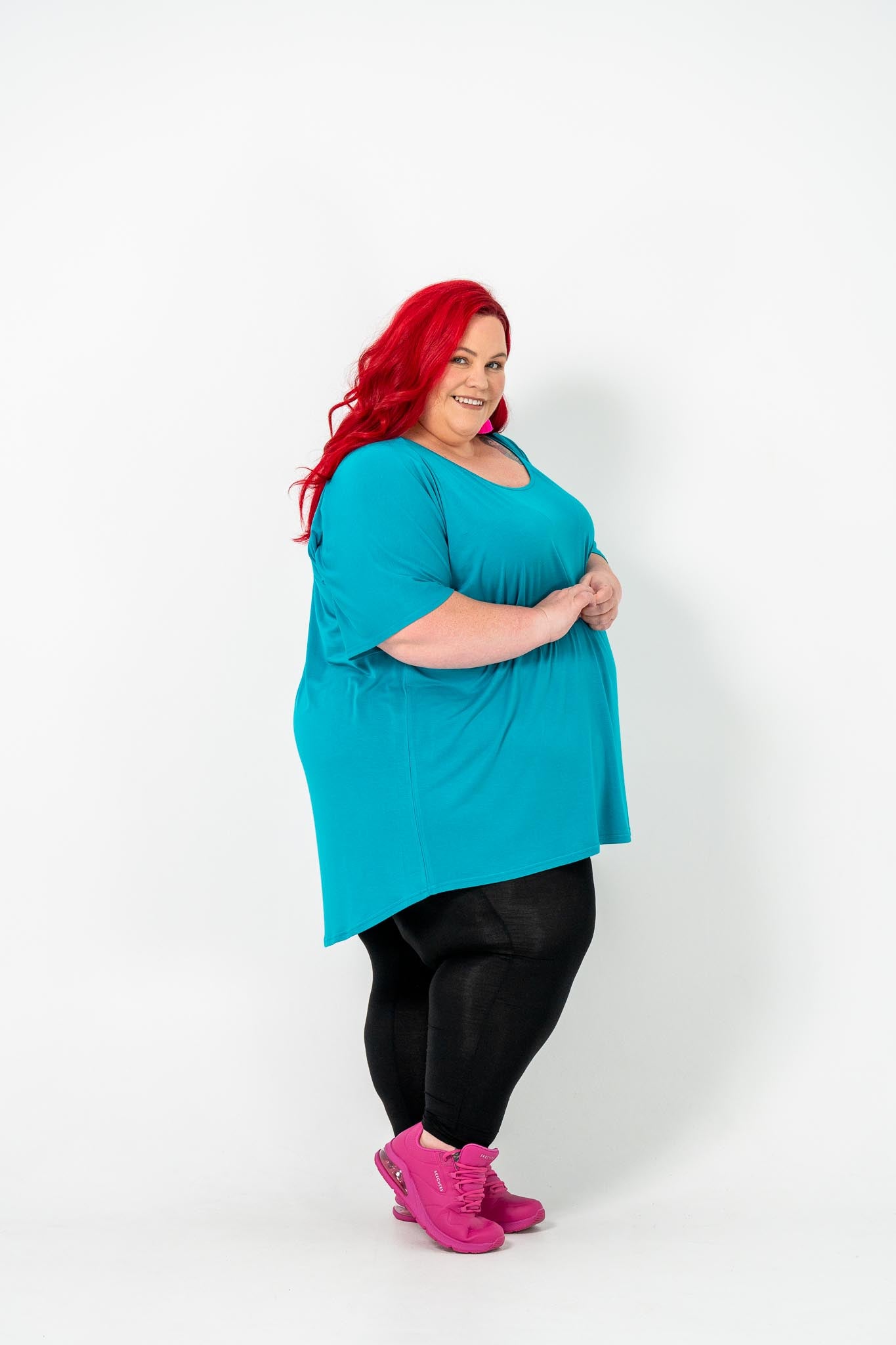 Teal oversized Rayon Box Top, soft and breathable, perfect for layering in plus size women's clothing