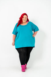 Teal oversized Rayon Box Top, soft and breathable, perfect for layering in plus size women's clothing.