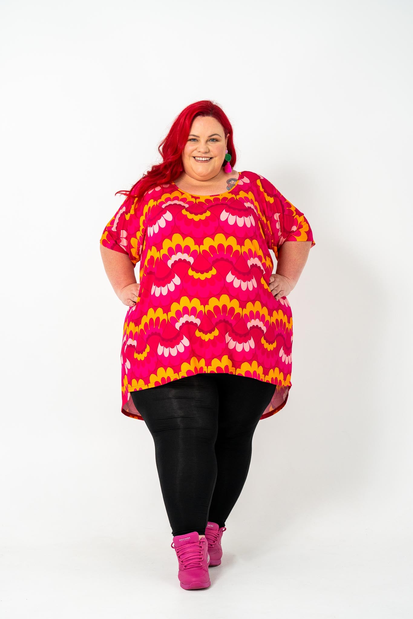 Oversized Pink Wave Rayon Box top, breathable fabric, perfect for layering.