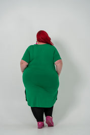 Plus size 'Alana' T-shirt dress in green, featuring a lightweight and breathable design for everyday comfort and classic style.