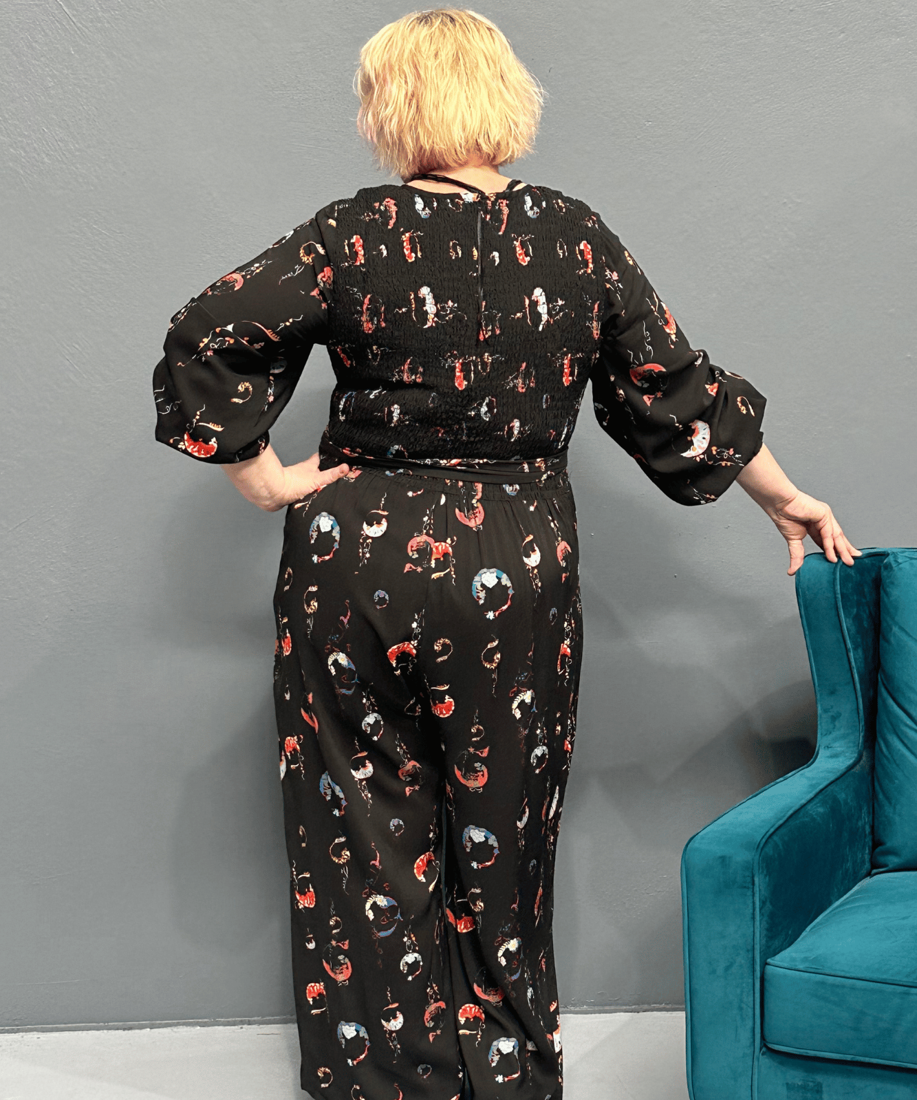 Plus-size FEARLESS jumpsuit with a dreamy moon print
