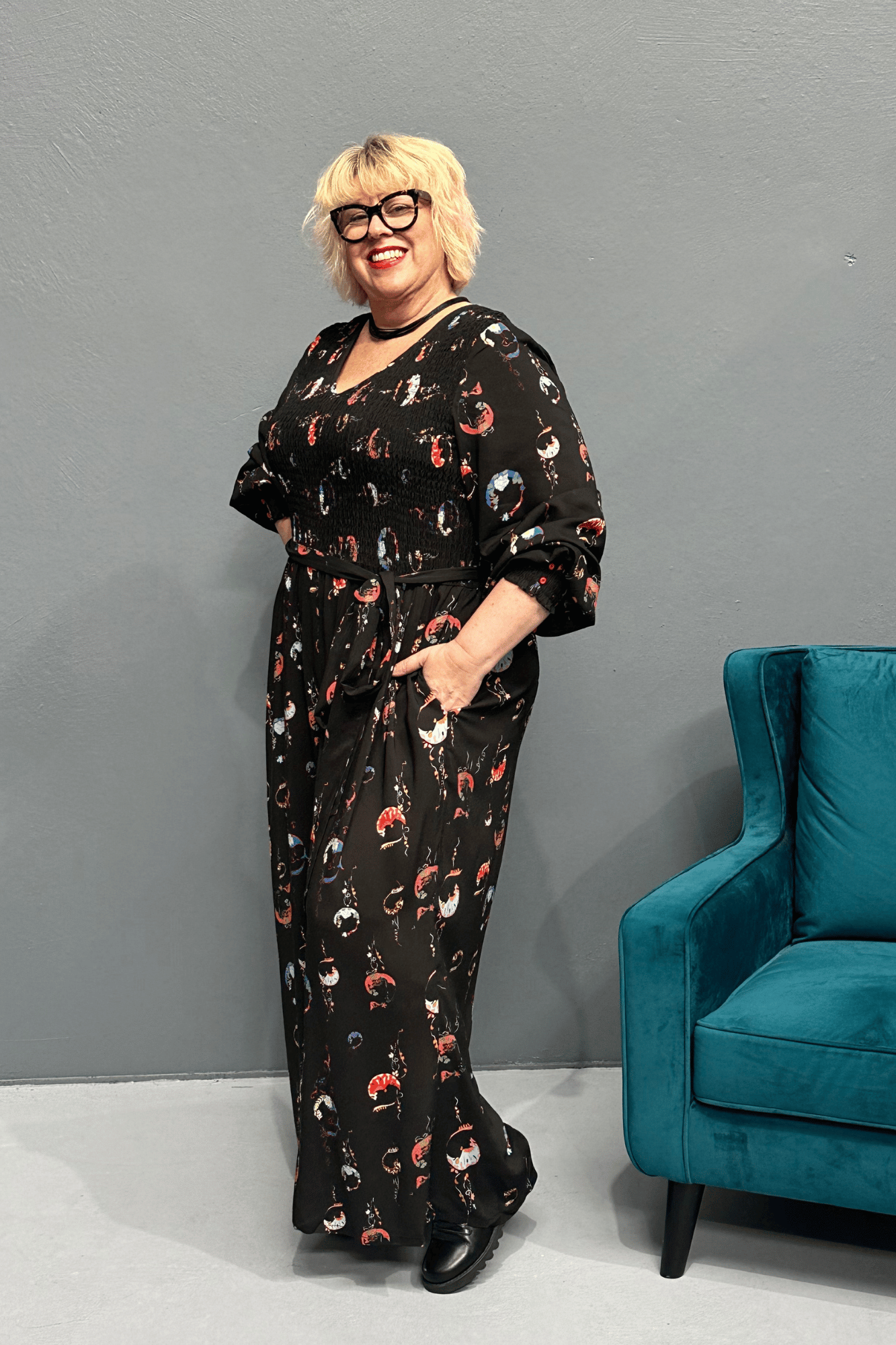 Plus-size FEARLESS jumpsuit with a dreamy moon print