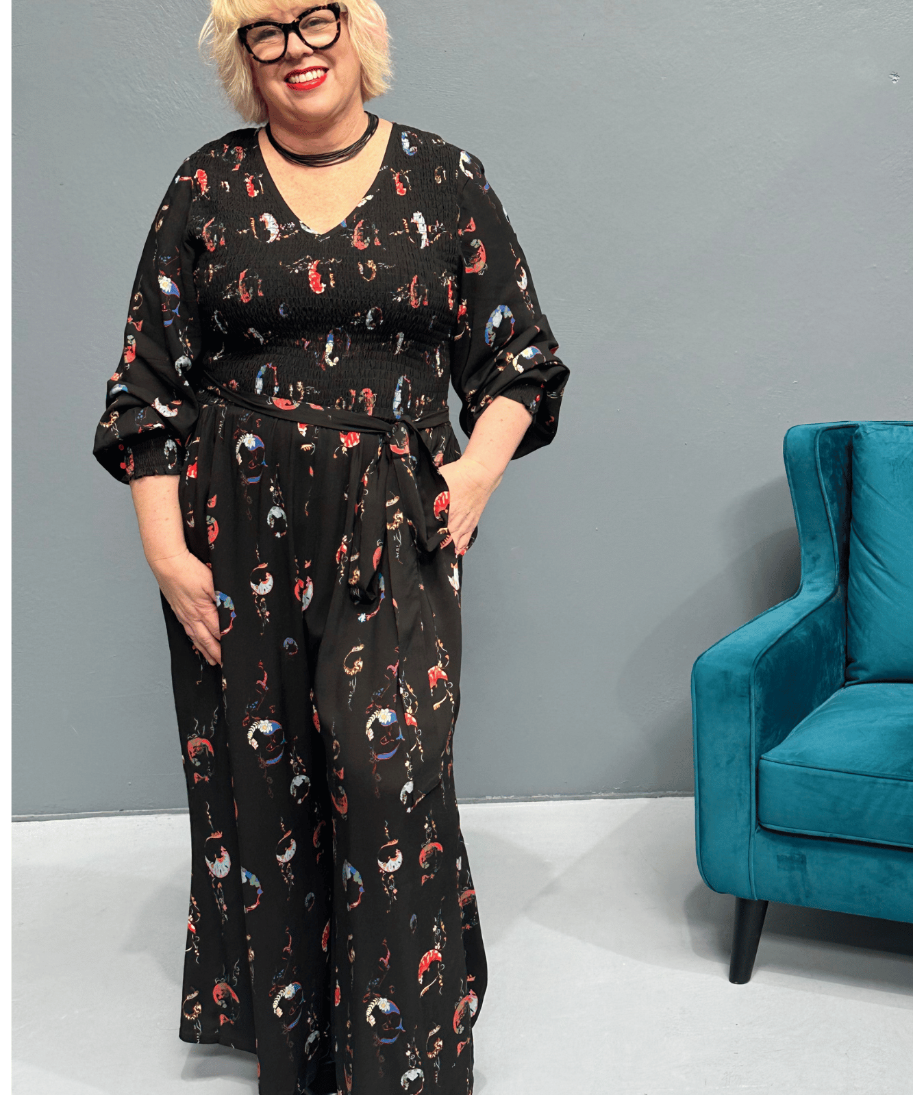 Plus-size FEARLESS jumpsuit with a dreamy moon print