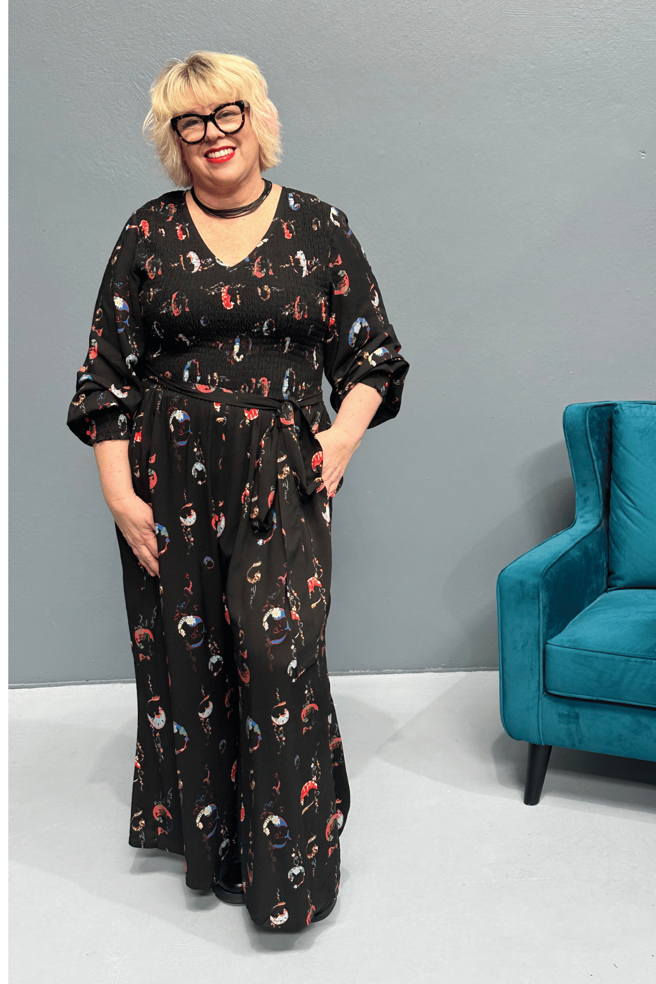 Plus-size FEARLESS jumpsuit with a dreamy moon print
