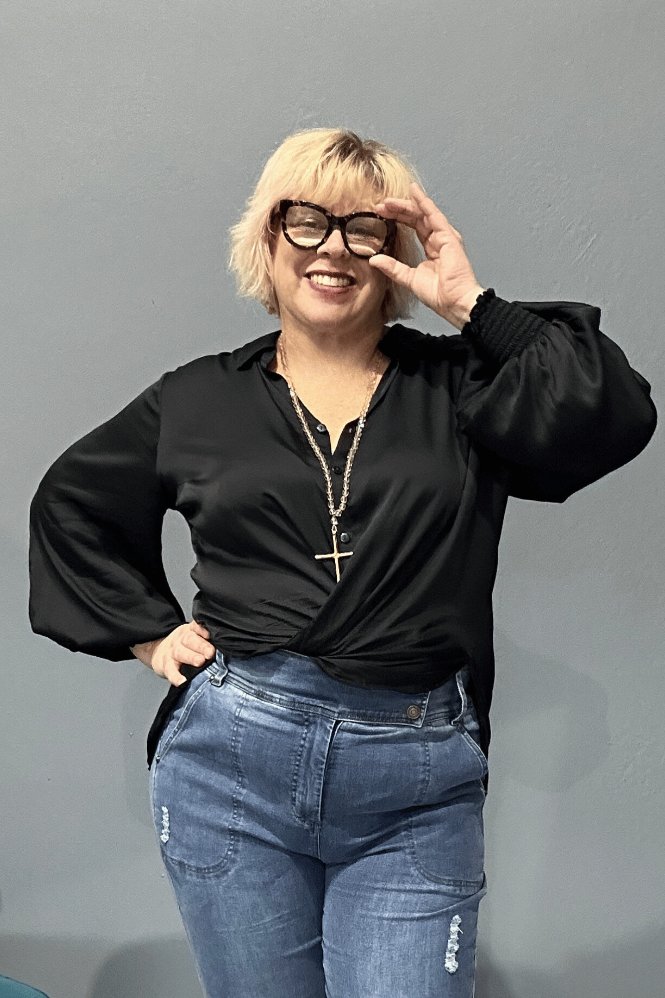 'GORGEOUS' plus size versatile top with a no-gaping bust line, perfect for pairing with jeans or dressing up for a night out.