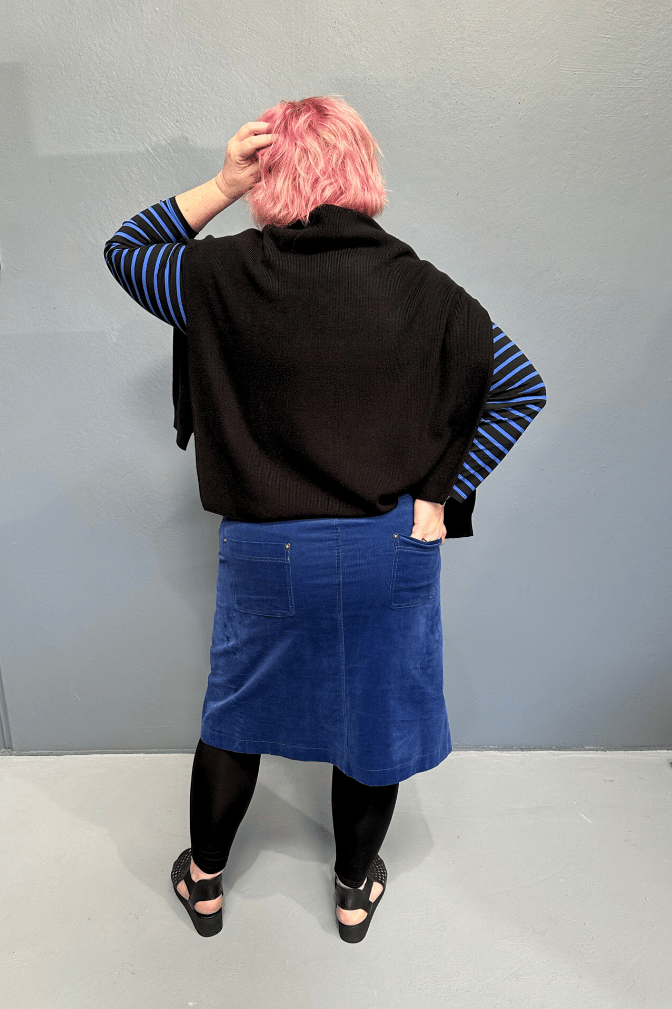 New cord skirts with a high waist, designed for plus-size women, offering style and comfort.