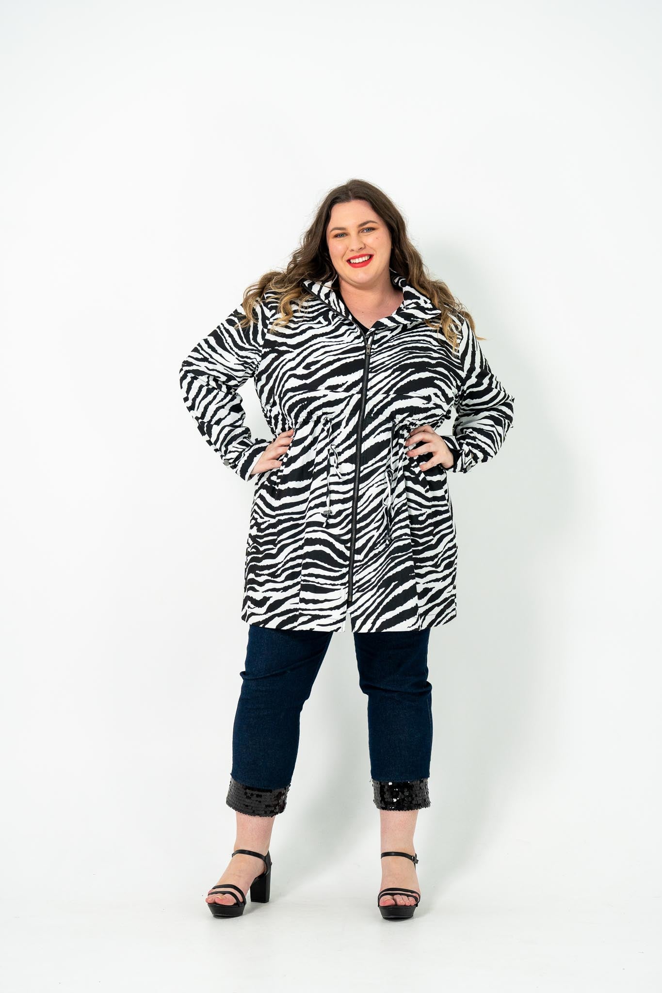 ZEBRA Trench Coat: Plus size, breathable polyester shell, soft bamboo lining, eye-catching zebra pattern.