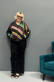 Retro 'HEART' bomber jacket with emerald sequinned heart, bamboo lining, and showerproof fabric, perfect for plus size women’s fashion.