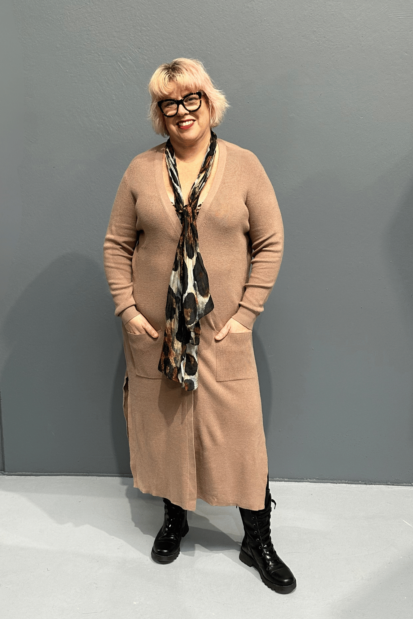 Lightweight, soft, breathable longline cardigan over jeans, perfect for plus size women’s clothing.