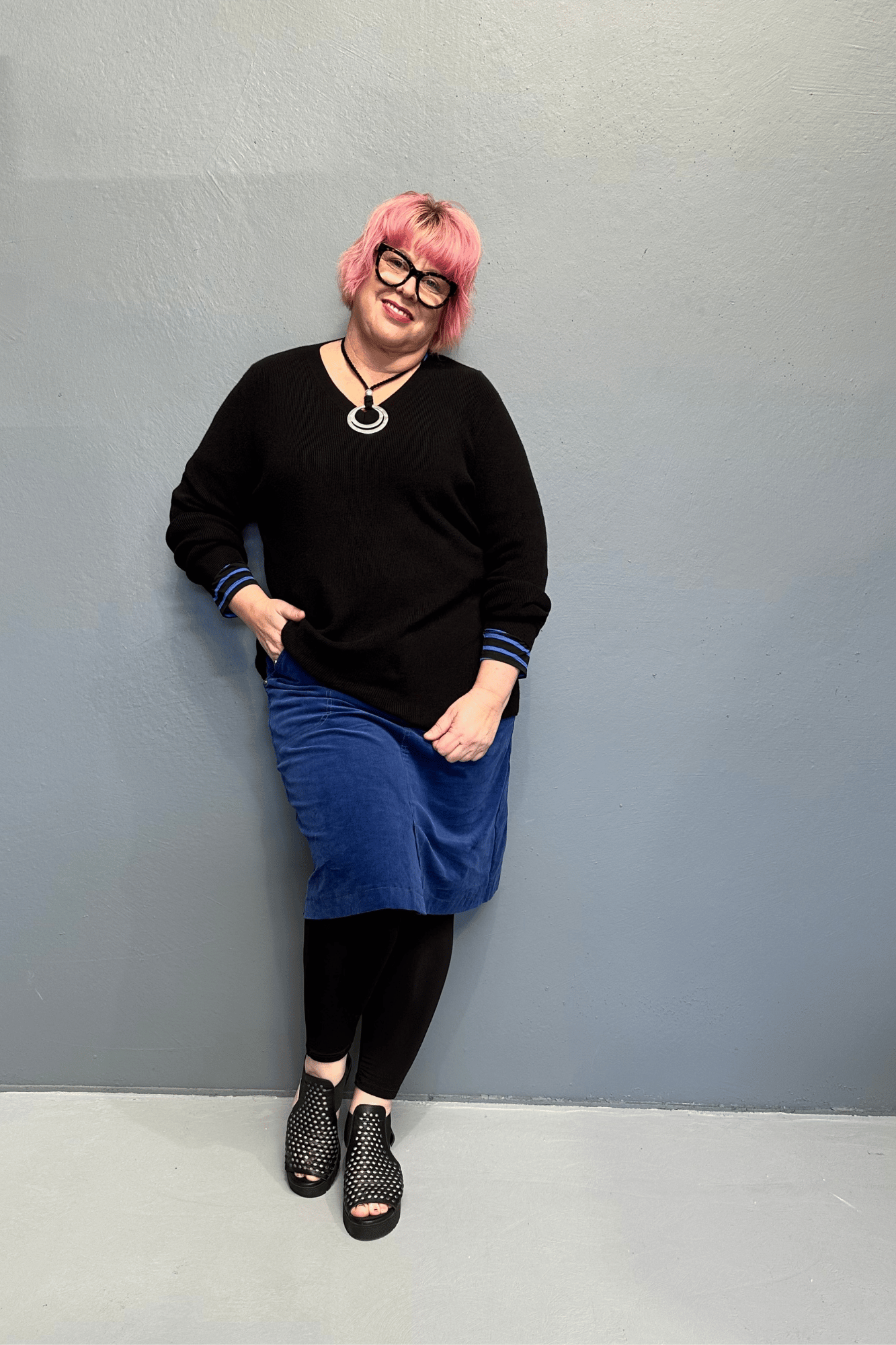 'JOSIE' black knit jumper for plus size women, soft and lightweight, pairs well with skirts and jeans.