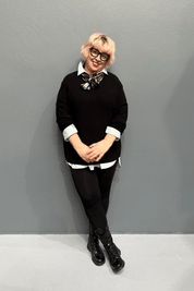 'JOSIE' black knit jumper for plus size women, soft and lightweight, pairs well with skirts and jeans.
