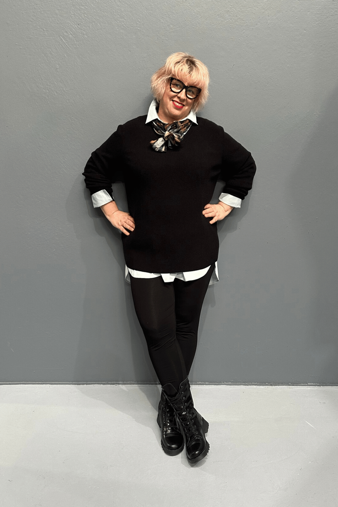 'JOSIE' black knit jumper for plus size women, soft and lightweight, pairs well with skirts and jeans.