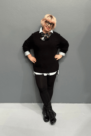 'JOSIE' black knit jumper for plus size women, soft and lightweight, pairs well with skirts and jeans.