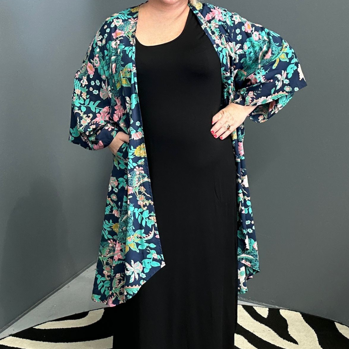 Asami kimono duster - navy floral 
