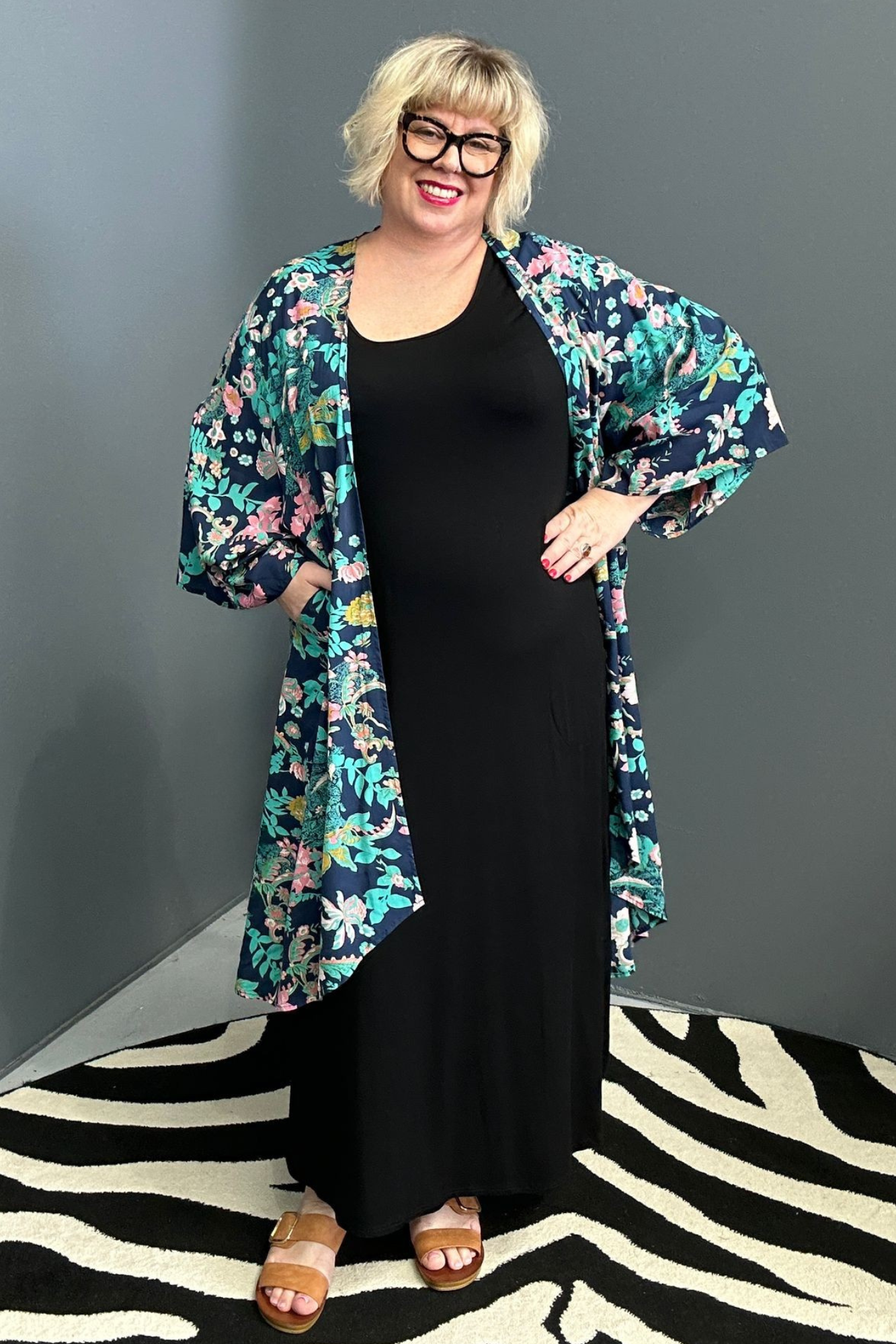 Asami kimono duster - navy floral 