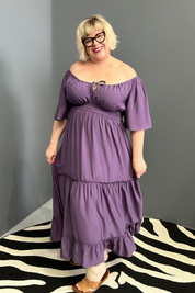 Plus-size grape dress with a soft, flowy fit.