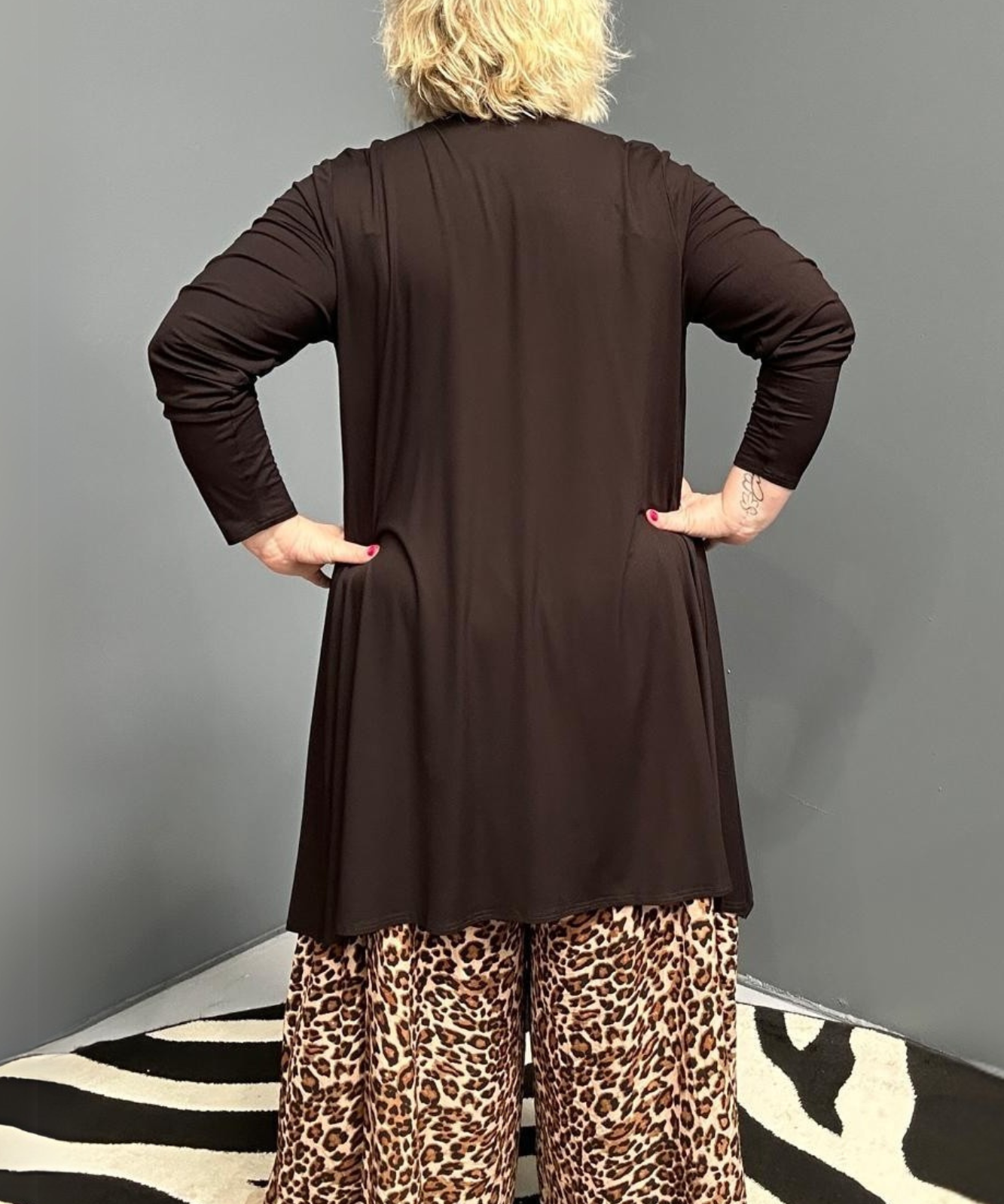 Plus-size black bamboo cardigan with a soft, flowy drape.