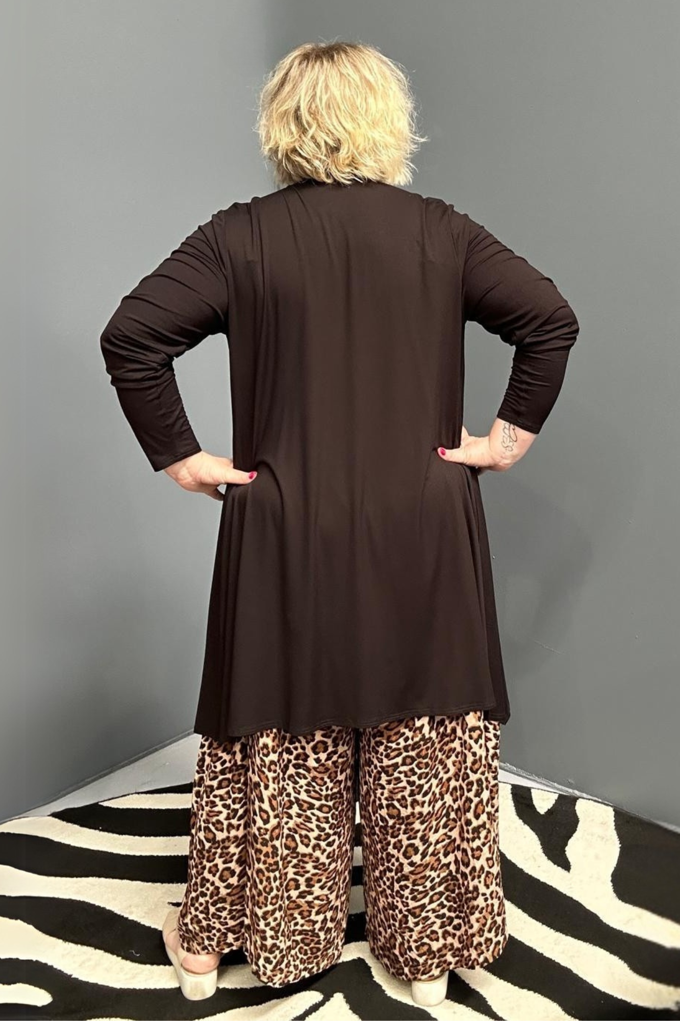 Plus-size black bamboo cardigan with a soft, flowy drape.