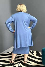 Plus-size French blue bamboo cardigan with a soft, flowy drape.