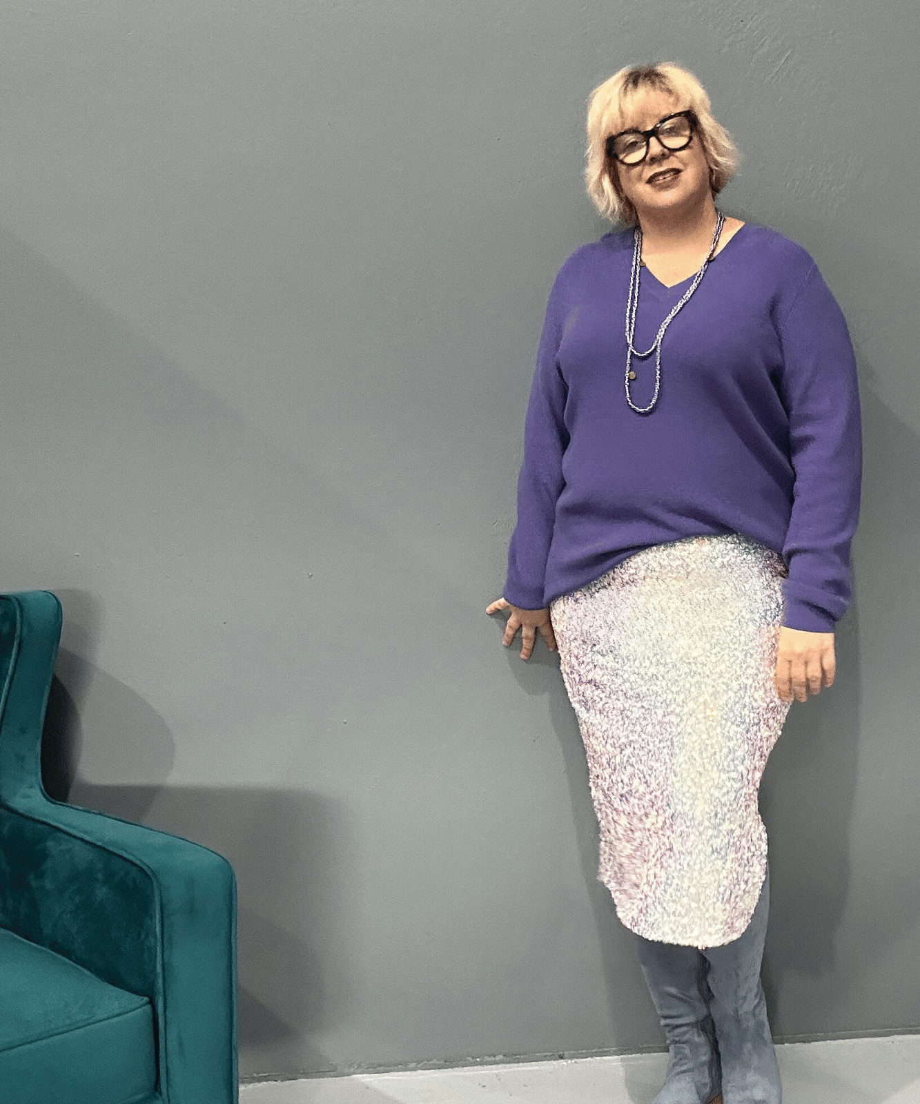 Iridescent sequin mid-calf skirt, stylish and playful, perfect for plus size clothing.