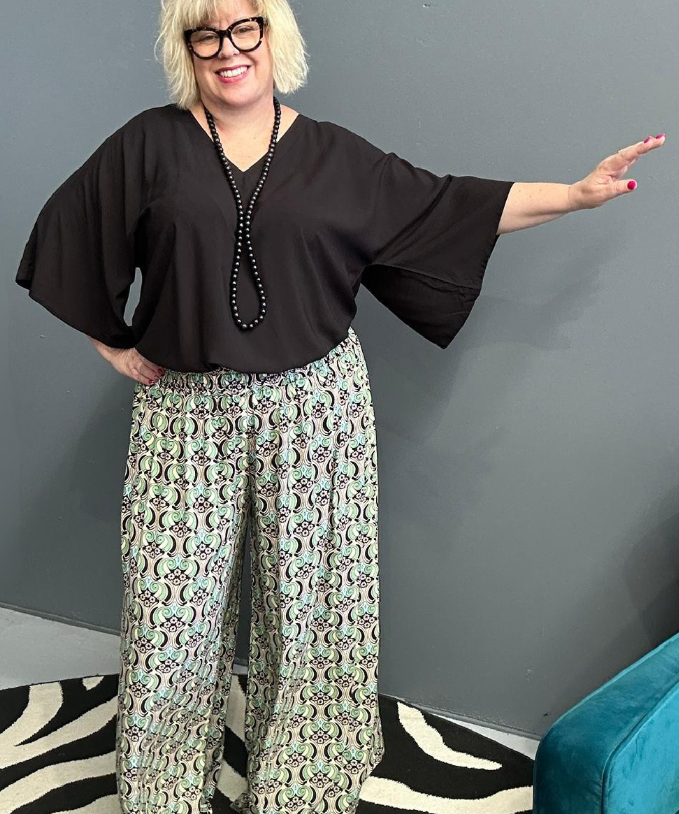 Flowy palazzo pants with a fresh Mint Swirl print.