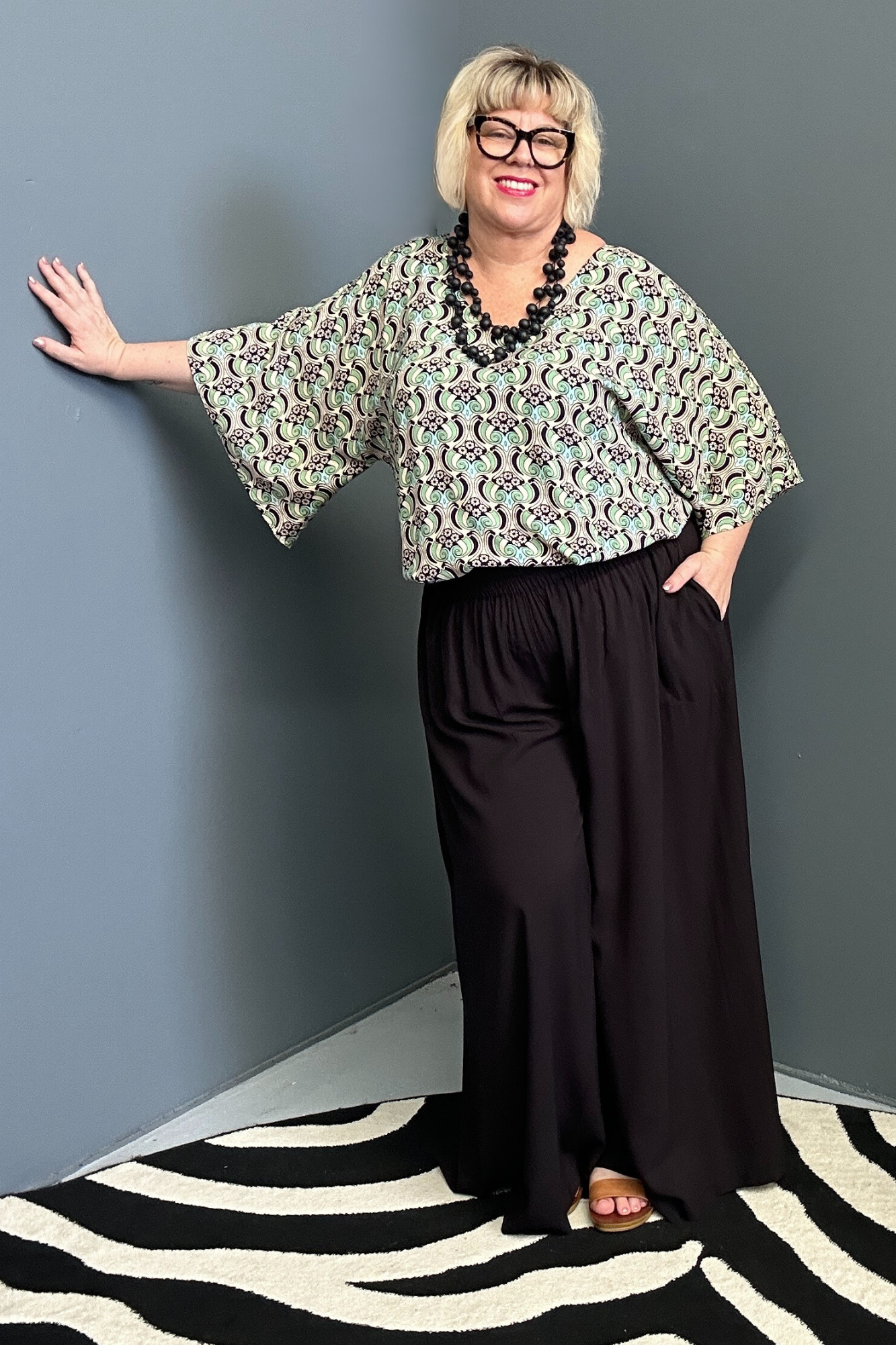 Flowy palazzo pants in a sleek black design.