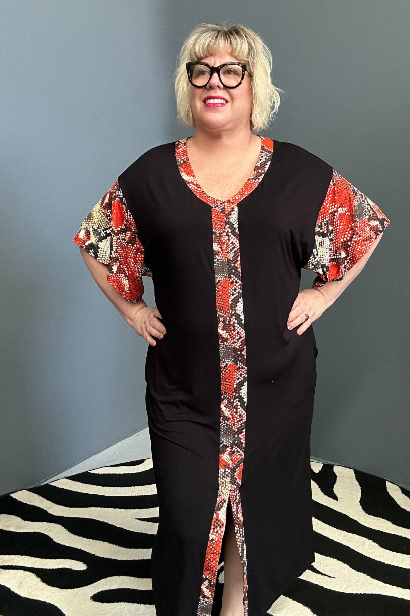 Plus-size TABOO bamboo maxi dress in a bold red hue.