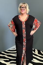 Plus-size TABOO bamboo maxi dress in a bold red hue.