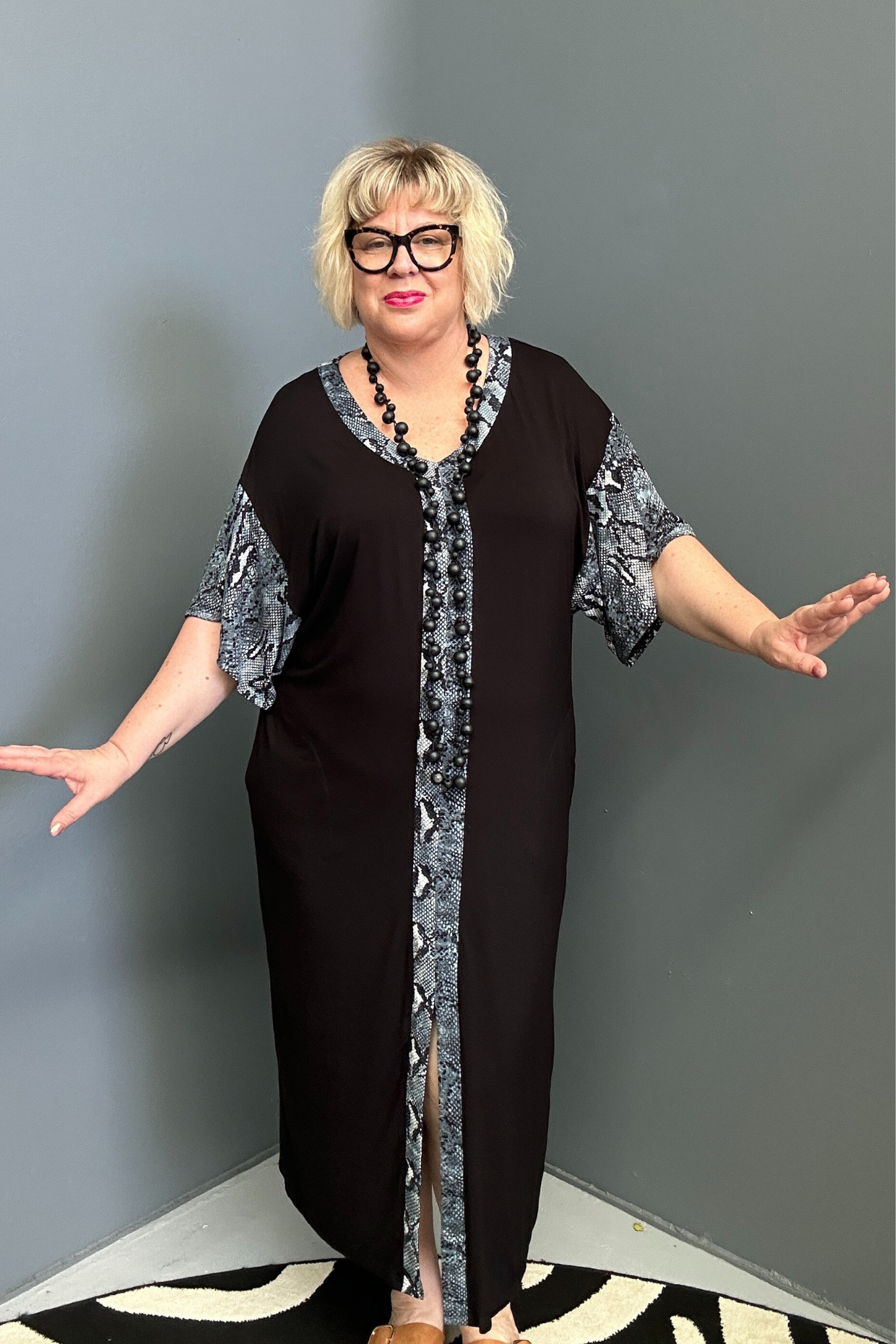 Plus-size TABOO bamboo maxi dress in a rich blue hue.