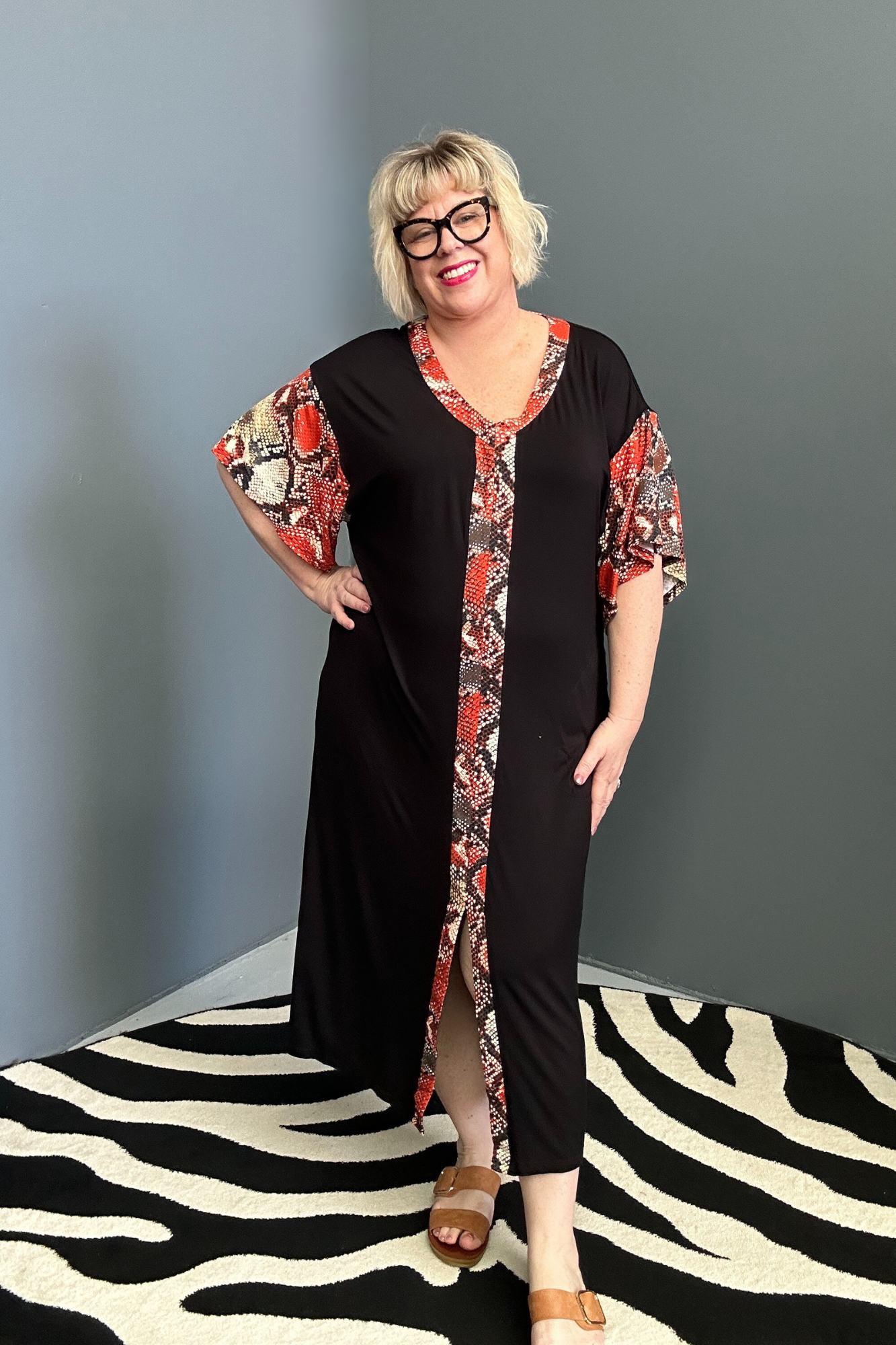 Plus-size TABOO bamboo maxi dress in a bold red hue.