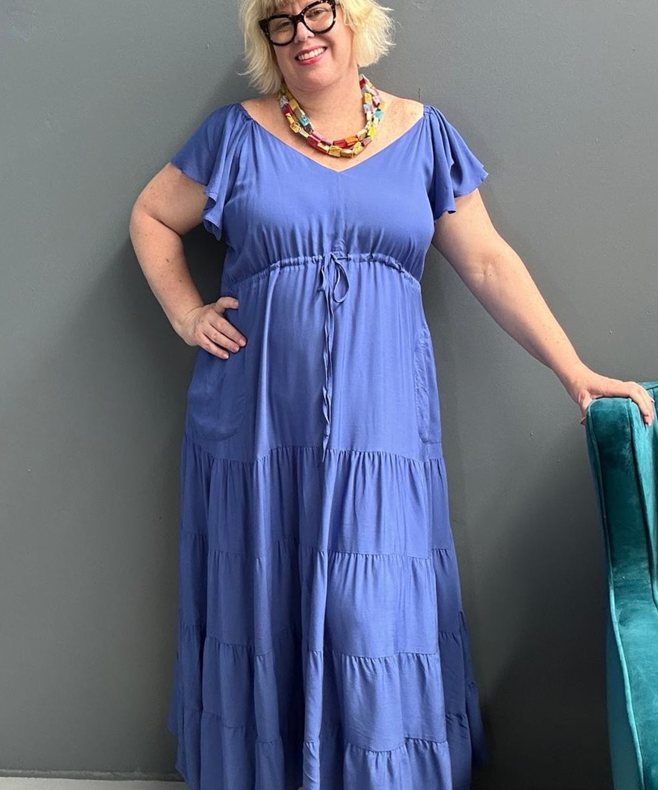 Thea maxi plus size dress cornflower blue