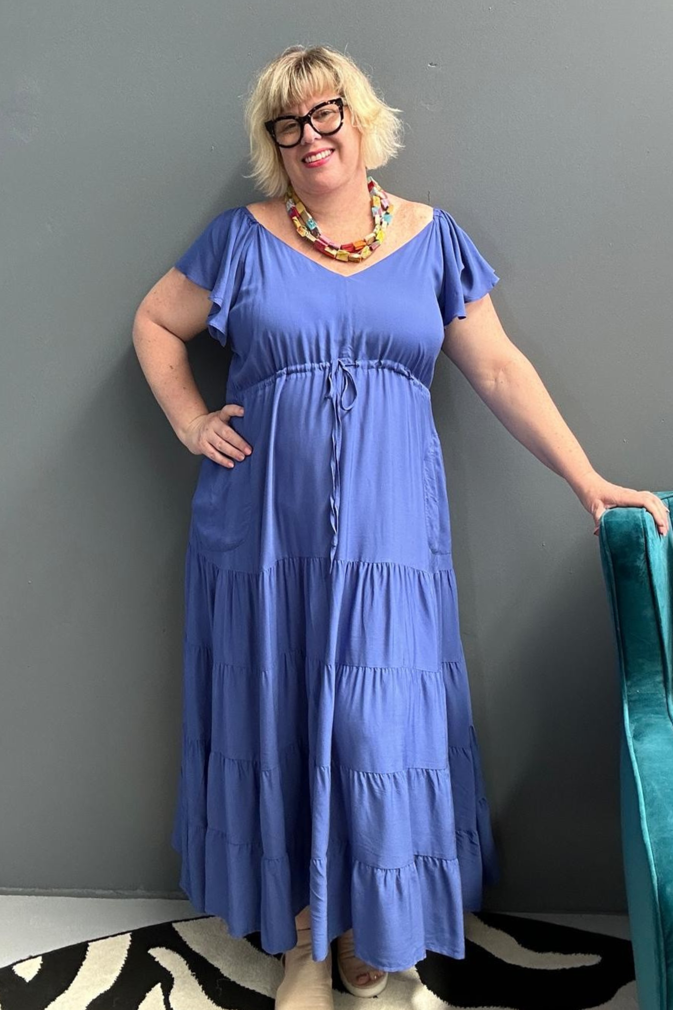 Thea maxi plus size dress cornflower blue