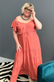 Thea maxi plus size dress - burnt coral