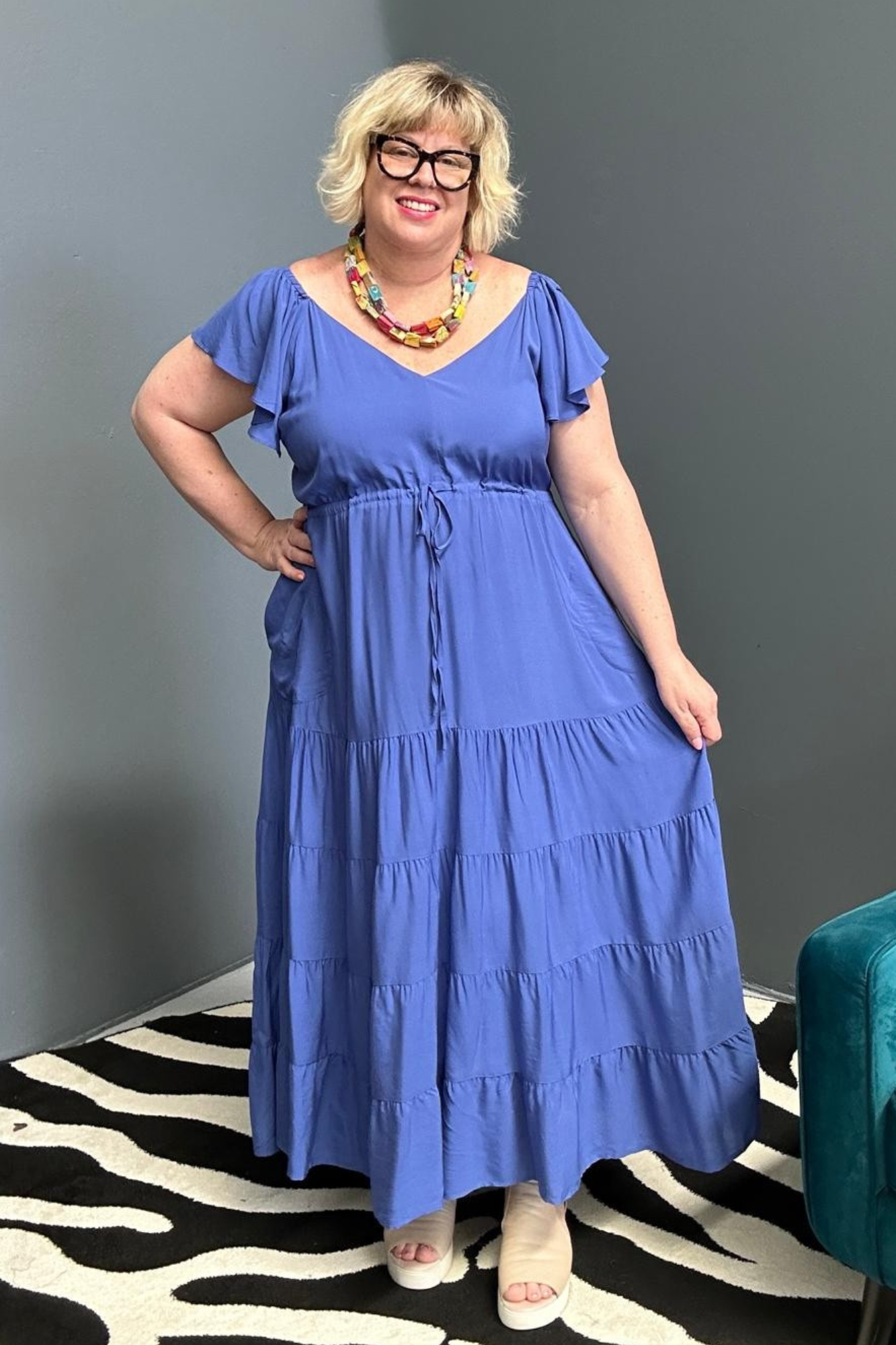 Thea maxi plus size dress cornflower blue
