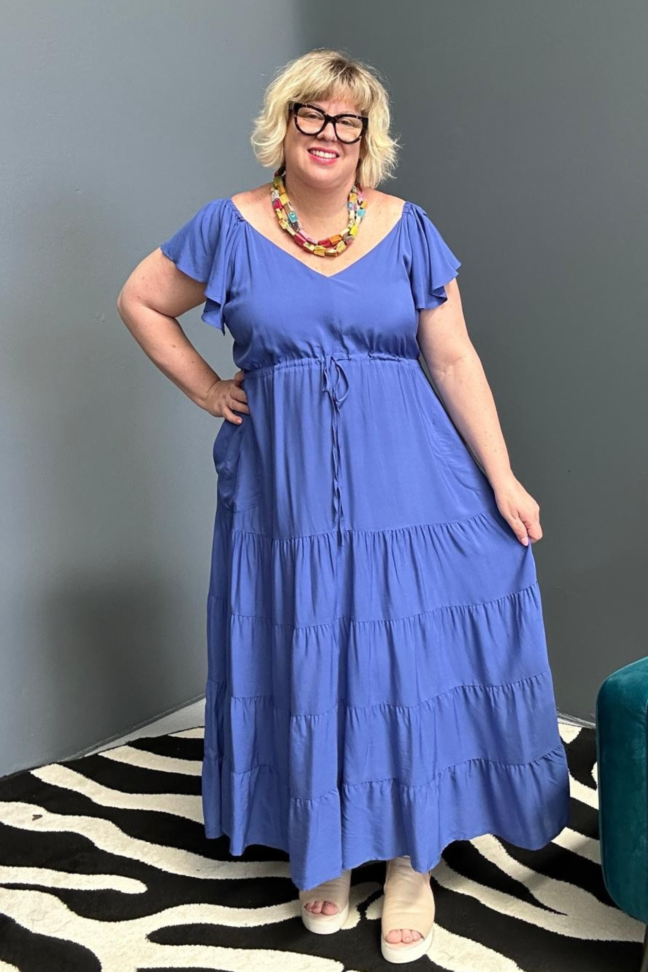 Thea maxi plus size dress cornflower blue