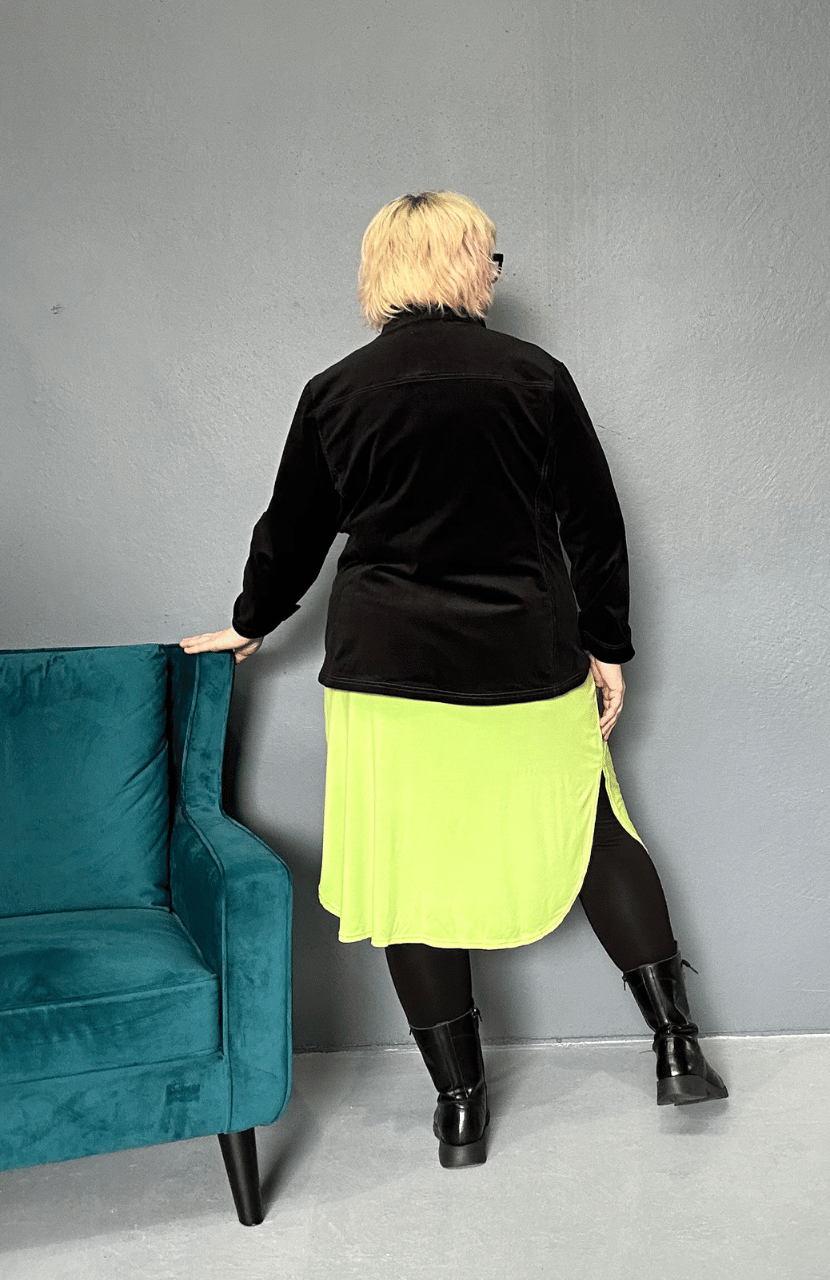 Plus size 'Alana' T-Shirt Dress in bright lime, featuring a classic cut and lightweight design.