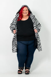 ZEBRA Trench Coat: Plus size, breathable polyester shell, soft bamboo lining, eye-catching zebra pattern.