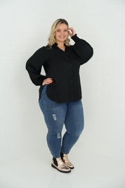 'GORGEOUS' plus size versatile top with a no-gaping bust line, perfect for pairing with jeans or dressing up for a night out.